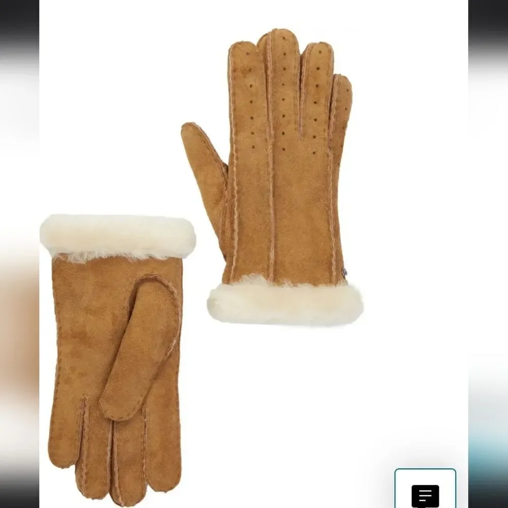 UGG Australia Women perforated Genuine Shearling Handmade Chestnut Glove Medium